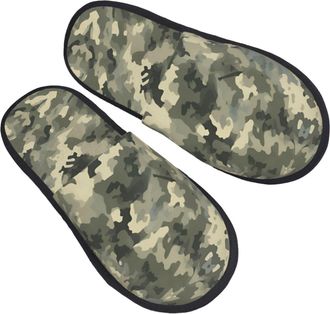 Generic Lightweight Fluffy Slipper Army Digital Camouflage print House Slipper Comfortable Home Slippers for Winter Travel Family M
