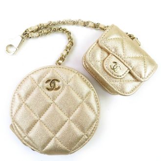 Chanel Champagne Gold Leather Coin Purse/Coin Case (Pre-Owned)