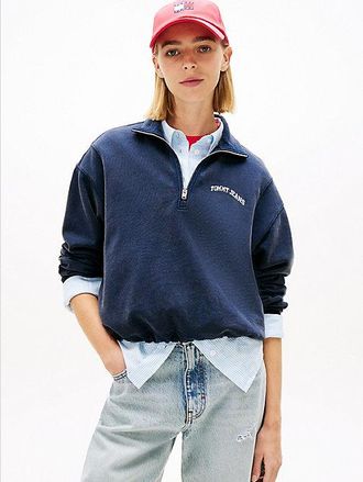 Tommy Hilfiger Logo Embroidery Relaxed Quarter-Zip Sweatshirt