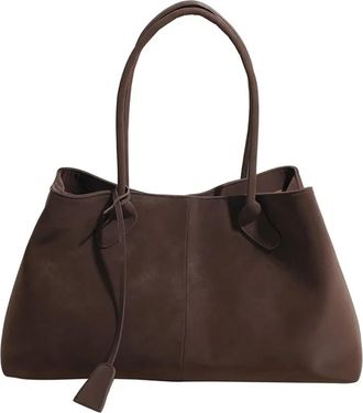 Generic Solid Color Fashionable Versatile Handbag Womens Large Capacity Shoulder Bag(Coffee-Type A)