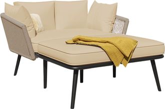 STILVORA Lettino Prendisole Da Giardino 2 Posti Con Cuscini Sfoderabili, Schienale Intrecciato, Acciaio, Kaki