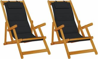 vidaXL Vidaxl - Silla De Playa Con Coj&iacute;n 2 Pcs Marr&oacute;n 61.5 X 123 X 82cm