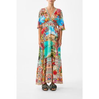 Camilla Waisted Dress With Hem Ruffle in Meet Me In Mallorca at Nordstrom, Size Medium Au