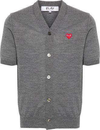 Comme Des Garçons Heart-patch wool cardigan - unisex - Wool - 5XL - Grey