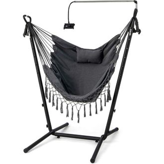 Costway Costway Hamaca Con Soporte, Altura Ajustale, Hamaca Jardin Exterior Con Armaz&oacute;n, Porta Tel&eacute;fono, Almohada Y Bolsillo Lateral, Silla Colgante Interior 