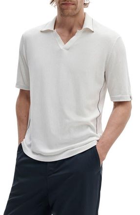 Rag & Bone Conrad Silk & Cotton Johnny Collar Polo in Chalk at Nordstrom, Size X-Large