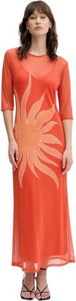 Never Fully Dressed Sun-print Mesh Maxi Jurk - Dames - Maxi kleedjes - Oranje - XS - Polyester - Kleedjes