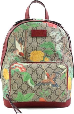 Gucci Beige Brown Green Multi-Color Red Color Gg Supreme Canvas Backpack (Pre-Owned)