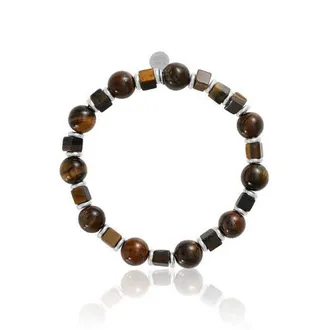 Lucky Brand Mens Tiger Eye & Hematite Beaded Stretch Bracelet in Brown at Nordstrom, Size 8.75