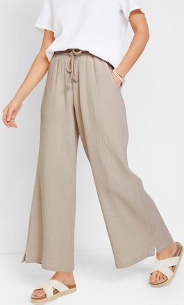 Bonprix Palazzohose BONPRIX Palazzo-Hose aus Musselin, Damen, Gr. 44, N-Gr, grau (steingrau (normal)), Obermaterial: 100% Baumwolle, loose fit, Hosen Palazzoh