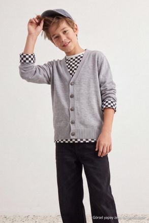 Trendyol KIDS Jongens Grijs Effen Driekwart mouw Regular fit Vesten