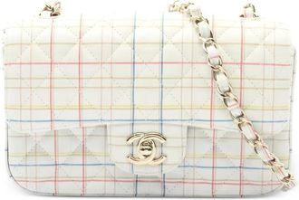 Chanel 2019 mini 20 Matelasse check-pattern shoulder bag - White