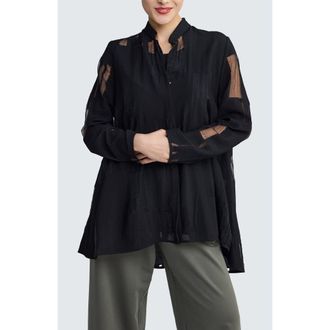 Luukaa D'Celli Ondine Sheer Jacquard Shirt in Black at Nordstrom, Size 18