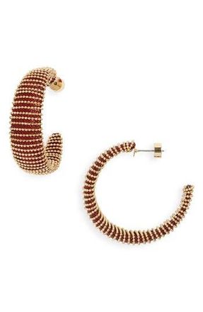 Nordstrom Metallic Thread Hoop Earrings in Burgundy- Gold at Nordstrom Rack