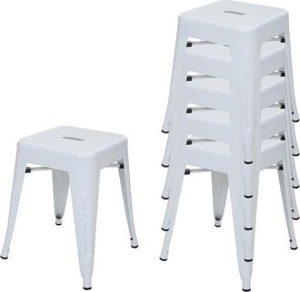 Hhg Hhg - Juego De 6 Taburetes 895, Taburete De Metal Asiento Taburete, Metal Dise&ntilde;o Industrial Apilable, Blanco