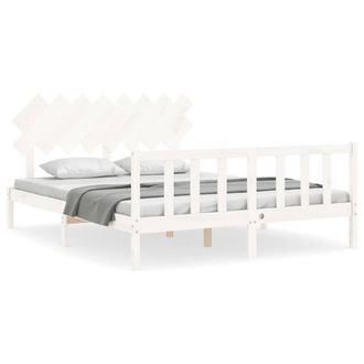Berkfield Home Bed Frame with Headboard White 160x200 cm Solid Wood