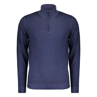 Moorer Truien & Vesten, Heren, Blauw, M, Wol, Trui met hoge kraag en rits