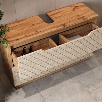 Vicco Mueble Bajo Lavabo Lotta, Roble/cachemira Con Estructura De Azulejos, 99.4 X 62.5 Cm Con 2 Cajones, Vicco