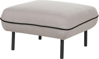 Beliani Retro Art Deco Fabric Upholstered Ottoman Square Footstool Padded Metal Legs Black Decorative Edging Light Grey Tonsberg