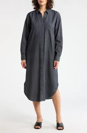 Eileen Fisher Long Sleeve Organic Cotton Shirtdress in Washed Black Denim at Nordstrom Rack, Size Xx-Small
