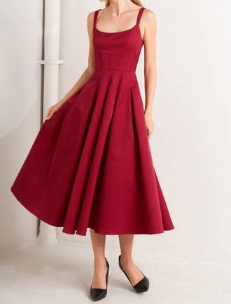 Flying Tomato Solid Woven Midi Dress In Maroon