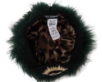 Dolce & Gabbana Womens Green Fur Dg Logo Embroidered Cloche Hat Cashmere