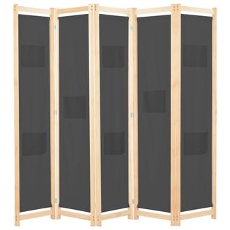 vidaXL Biombo Divisor 5 Paneles De Tela Gris 200x170x4 Cm Vidaxl
