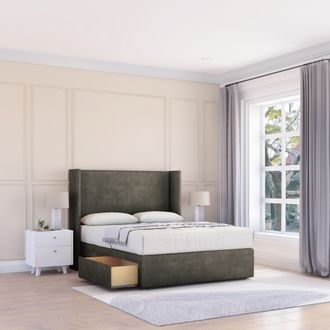 Sloomy Devonshire Dumfries Wingback Bed Set, No Drawers & 54 Floor Standing Headboard in Dark Grey | Size: King