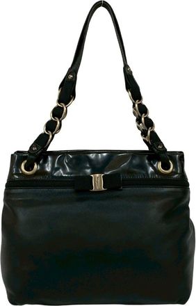 Ferragamo Black Patent Leather Leather Shoulder Bag Tote Bag (Pre-Owned)