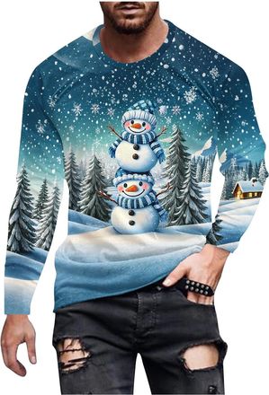 Generic christmas jumper Christmas Jumper for Mens Ugly Reindeer Santa Claus Shirts Crewneck Long Sleeve Pullover Graphic Printed Xmas Sweatshirts Funny Festi