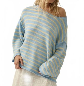 Promesa Striped Textured Knit Oversized Sweater In Chambray-Butter