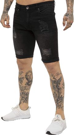 Enzo Jeans EZS383 Jeans Mens Denim Shorts Skinny Fit Distressed Ripped Half Pants Black 38