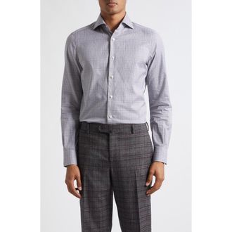 Isaia Sartorial Glencheck Button-Up Shirt in Grey 01 at Nordstrom, Size 39