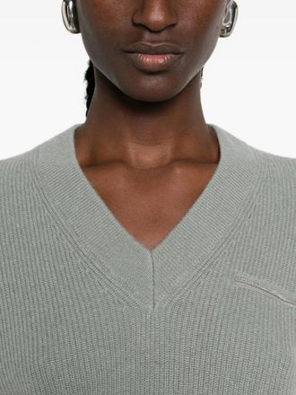 PESERICO Ribbed V-Neck Sweater - Sage Green