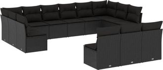 vidaXL Set De Sof&aacute;s De Jard&iacute;n Y Cojines 13 Pzas Rat&aacute;n Sint&eacute;tico Negro Vidaxl