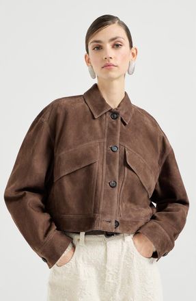Brunello Cucinelli Couture suede cropped outerwear jacket in Brown at Nordstrom, Size 48 It