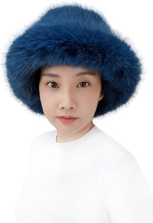 Lina & Lily Womens Winter Bucket Hat Faux Fur Fluffy (Teal Blue)