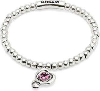 UNOde50 Beaded Stretch Bracelet with Heart and Pink Crystal in Silver at Nordstrom, Size Large