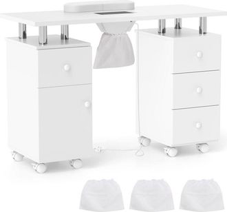 Costway Costway - Rolling Manicure Table Nail Table Station with 8 Lockable Wheels-White