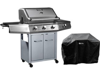 Habitat et Jardin Barbecue A Gas bingo 4 - 4 Piastre Di Cui 1 Laterale - 14kw + Fodera Di Protezione- Argento