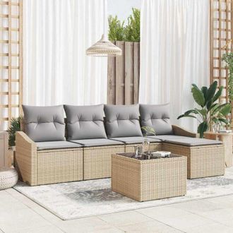 vidaXL Conjunto De Sof&aacute; De Jard&iacute;n 6 Pcs Beige Polirat&aacute;n Vidaxl
