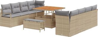 vidaXL Garden Sofa Set with Cushion 11 pcs Beige Poly rattan Vidaxl