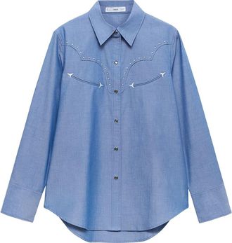 Mango Studded Snap-Up Western Shirt in Blue at Nordstrom, Size 4