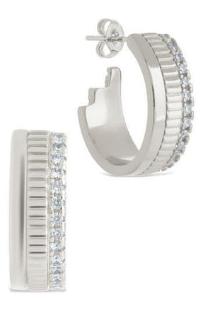 Sterling Forever Anika Mixed Texture Hoop Earrings in Silver at Nordstrom Rack