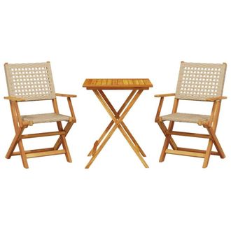 Berkfield Home 3 Piece Bistro Set Beige Poly Rattan & Solid Wood