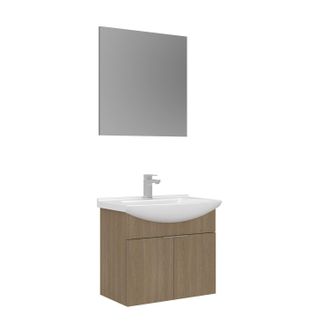 Hanah Home Set Mobile Lavabo Con Specchio (2 Pezzi) purus 65 - 65 X 50 X 58 Cm - Rovere