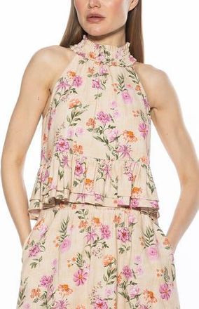 Alexia Admor Roth Smocked Ruffle Halter Top in Pink Floral at Nordstrom Rack, Size 12