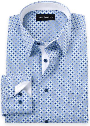 Paul Fredrick Tailored Fit Comfort Stretch Non-iron Geometric Dress Shirt With Contrast Trim