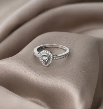 The Diamond Store Masami Pear Shaped Pave Lab Diamond Engagement Ring 0.15ct 925 Sterling Silver