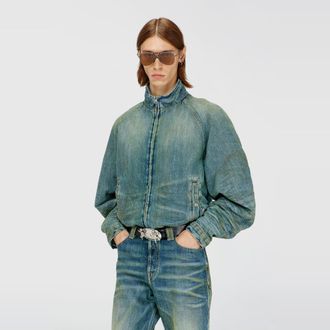 Diesel Padded jacket in dirty-effect creased denim - Denim Jackets - Man - Blue